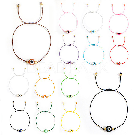 14Pcs 14 Colors Bohemian Style Resin Evil Eye Bead Braided Bracelets BR6167-17-1