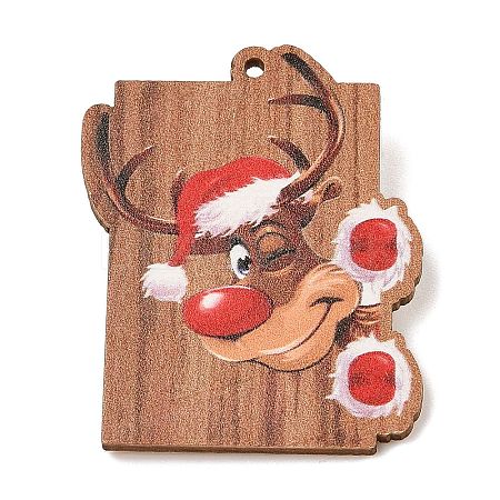 Christmas Theme Wood Printed Brooches for Women JEWB-Z029-01D-1