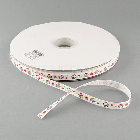 Cake and Cherry Printed Polyester Grosgrain Ribbon OCOR-S010-9mm-06-1