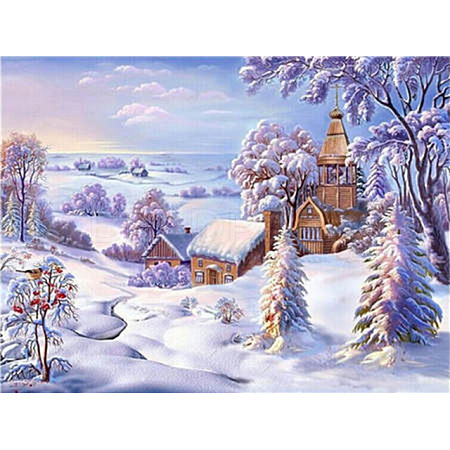 DIY Winter Snowy House Scenery Diamond Painting Kits DIAM-PW0001-243C-1