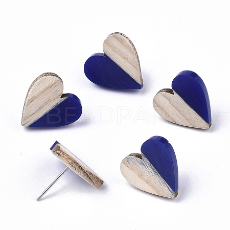 Resin & Wood Stud Earrings EJEW-N017-002A-C01-1