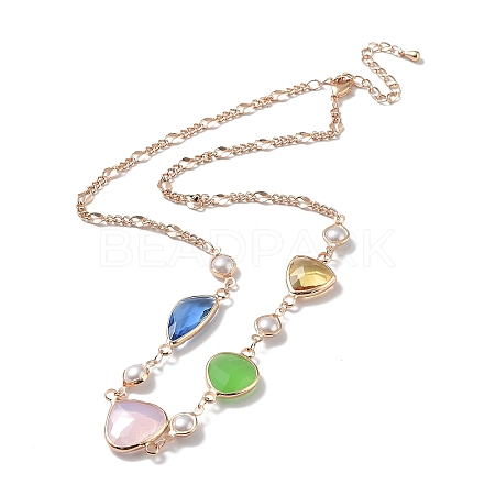 Colorful Triangle Glass Pendant Necklace with Brass Chains NJEW-A015-15KCG-1