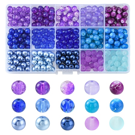 375Pcs 15 Style Spray Painted & Baking Paint & Drawbench & Translucent Glass Beads GLAA-FS0001-36-1