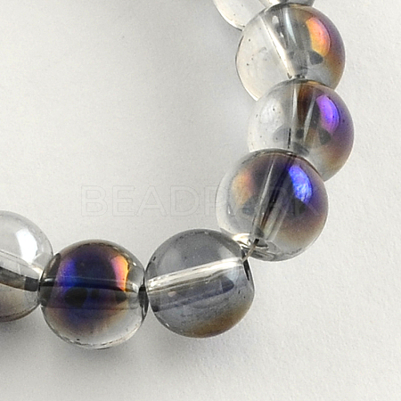 Electroplate Transparent Glass Round Bead Strands EGLA-Q047-6mm-06G-1