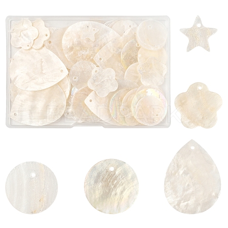 56Pcs 5 Styles Natural Capiz Shell Pendants SHEL-FS0001-08-1