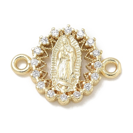 Rack Plating Brass Micro Pave Clear Cubic Zirconia Religion Virgin Mary Connector Charms KK-L224-094G-06-1