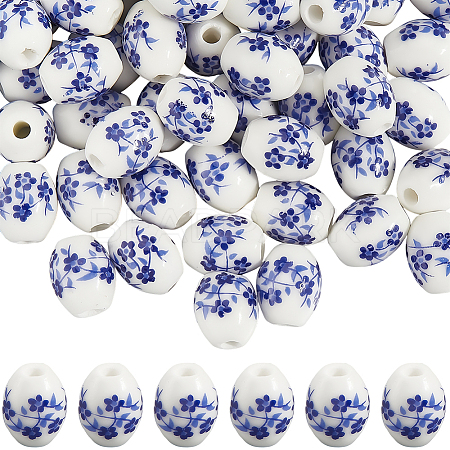 60Pcs Glazed Porcelain Beads PORC-SC0001-29B-1