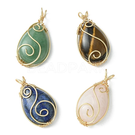 Natural Mixed Gemstone Copper Wire Wrapped Pendants PALLOY-JF02163-1