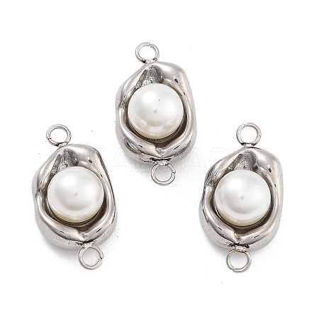 304 Stainless Steel Pave ABS Pearl Connector Charms STAS-S131-01P-1
