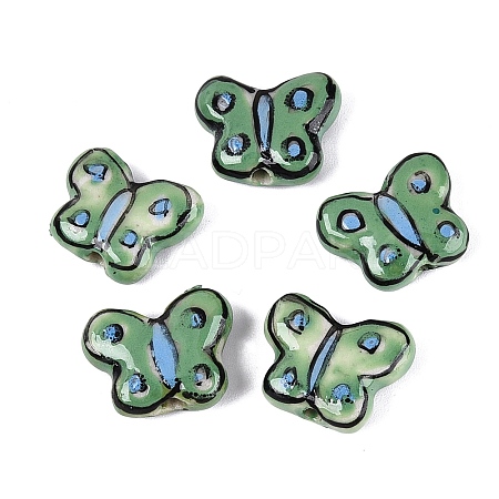 Hand Painted Butterfly Porcelain Beads PORC-Q006-04A-1