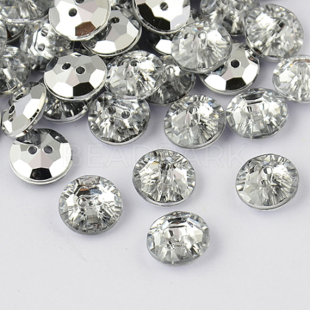 2-Hole Taiwan Acrylic Rhinestone Flat Round Buttons BUTT-F015-10mm-02-1