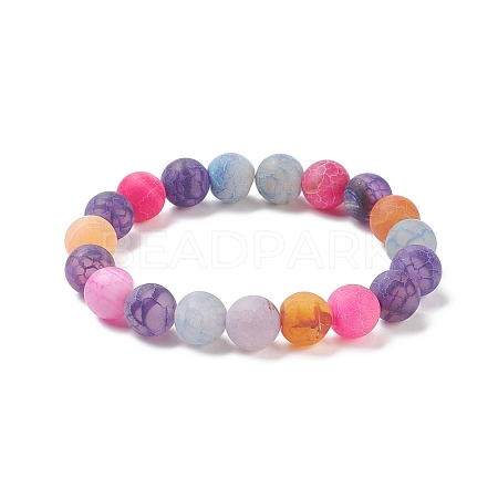 Natural Weathered Agate(Dyed) Round Beaded Stretch Bracelet BJEW-JB08500-1