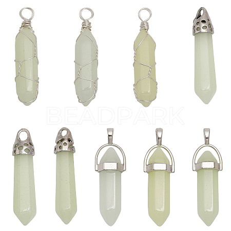 CHGCRAFT 9Pcs 9 Styles Synthetic Luminous Stone Double Terminal Pointed Pendants G-CA0001-72-1
