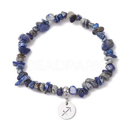 Natural Lapis Lazuli Chip Beaded Stretch Bracelets BJEW-JB11133-11-1