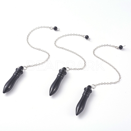 Natural Black Agate Pointed Dowsing Pendulums G-J386-A03-1