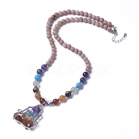 Natural & Synthetic Gemstone and Rhodochrosite Pendant Necklaces NJEW-G324-A01-1