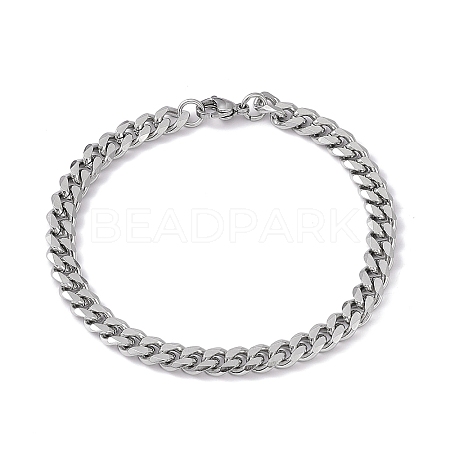 Tarnish Resistant 201 Stainless Steel Curb Chain Bracelet with 304 Stainless Steel Clasps for Men Women BJEW-M235-02A-P-1