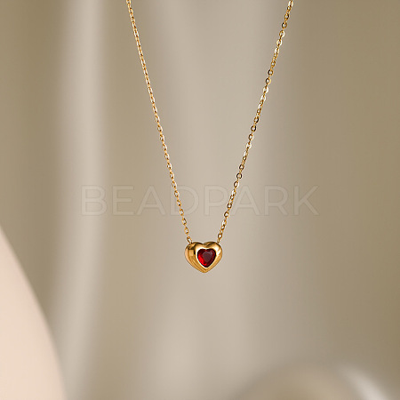 304 Stainless Steel Pave Cubic Zirconia Heart Pendant Cable Chain Necklaces for Women WG320DC-02-1