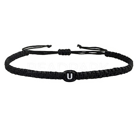 Adjustable Handmade Woven Waxed Polyester Cord Braided Bracelets with Acrylic Letter Beads OI4298-21-1
