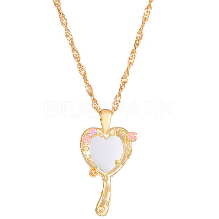 Heart Magic Mirror Alloy Pendant Necklaces for Women WH-WGD9B28-01-1