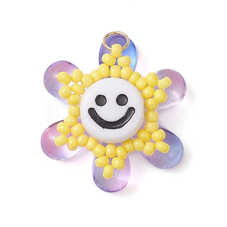 Glass Seed Beaded Sunflower Pendants PALLOY-MZ01014-01-1