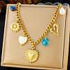 304 Stainless Steel & Imitation Pearl & Glass Flower Pendant Bib Necklaces for Women FS-WG17725-03-1