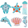 6Pcs 6 Styles Ocean Theme Seed Beads Cloth Patches PATC-WR0001-17-1