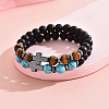 2Pcs 2 Styles Natural & Synthetic Mixed Gemstone Beaded Stretch Bracelets Set DH0675-1