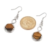 Hexagon Natural Tiger Eye Dangle Earrings EJEW-K298-01P-12-5