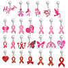 Breast Cancer Pink Awareness Ribbon Alloy Enamel Pendant Decorations HJEW-AB00616-1