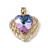 Real 18K Gold Plated Rack Plating Brass Micro Pave Clear Cubic Zirconia Pendants KK-C015-29G-12-1