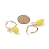 Resin Lemon with ABS Plastic Pearl Flower Dangle Hoop Earrings EJEW-TA00187-4