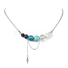 Natural Apatite & Lapis Lazuli & Lava Rock & Quartz Crystal Round Graduated Beaded Pendant 304 Stainless Steel Cable Chain Necklaces for Women NJEW-TA00242-02-2