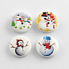 2-Hole Christmas Snowman Printed Wooden Buttons X-BUTT-R032-057-1