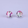 Printed Round with Flower Pattern Silicone Focal Beads SI-JX0056A-157-1