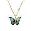 Brass Crystal Rhinestone Resin Glitter Butterfly Pendant 304 Stainless Steel Dapped Chain Necklaces for Women WG45291-01-2