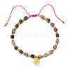 Bohemian Style Natural Rhodonite Cube Braided Bead Bracelet YV1392-5-1