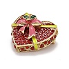 Red Heart Christmas Gift Box Enamel Pin with Rhinestone JEWB-A004-09G-2