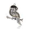 Vintage Antique Silver Alloy Enamel Owl Big Pendants ENAM-J052-07AS-2
