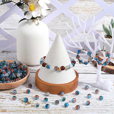 300Pcs Transparent Crackle Acrylic Beads CACR-SP0001-01B-1