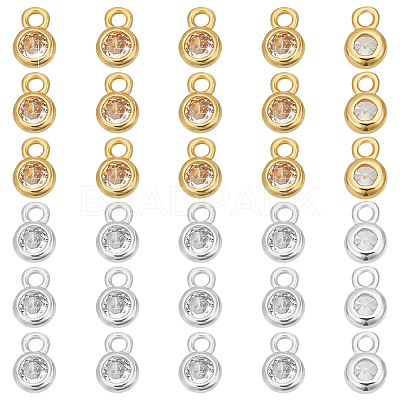 60Pcs 2 Colors Brass Pave Clear Cubic Zirconia Charms KK-WR0001-53-1