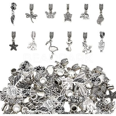 48Pcs 12 Styles Tibetan Style Alloy European Dangle Charms FIND-CA0005-67-1