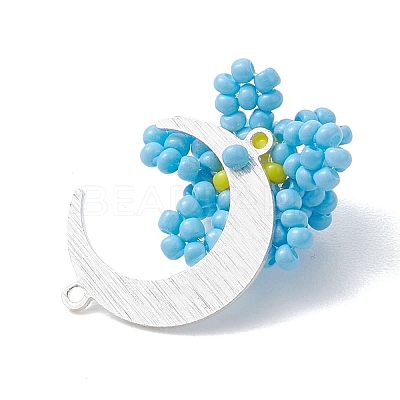 Glass Seed Beaded Moon & Flower Pendants PALLOY-MZ01185-02-1