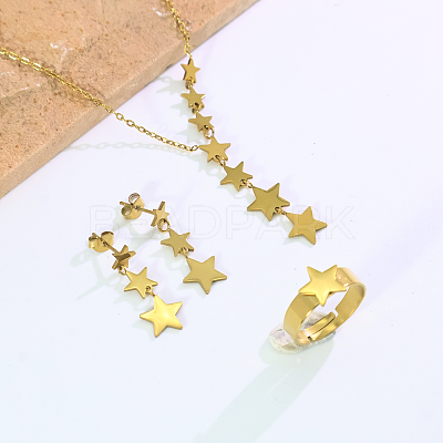 Stainless Steel Star Earrings & Necklaces & Rings Sets for Women IZ1573-1