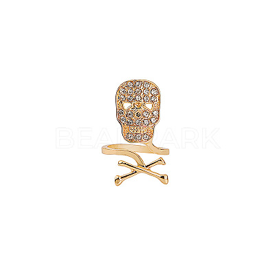 Crystal Rhinestone Skull Open Cuff Ring SKUL-PW0002-012G-1