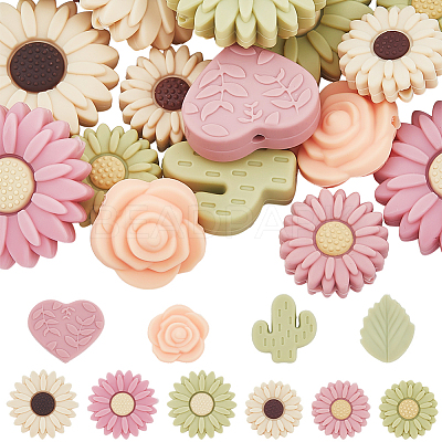 20Pcs 10 Styles Silicone Focal Beads SIL-PA0001-17-1