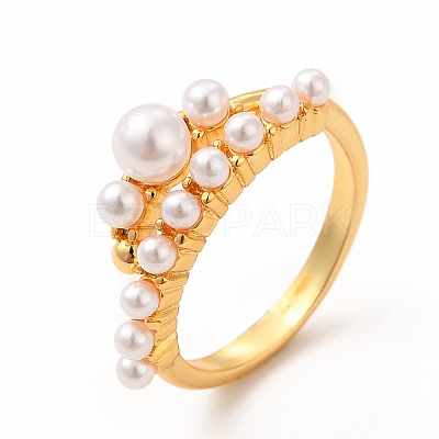 Plastic Imitation Pearl Cuff Ring RJEW-F142-04G-1