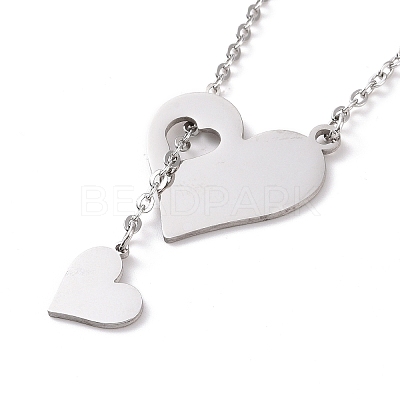 Non-Tarnish 302 Stainless Steel Heart Puzzle Pendant Lariat Necklaces NJEW-I118-01P-1