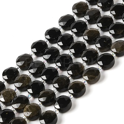 Natural Golden Sheen Obsidian Bead Strands G-C116-A07-01-1