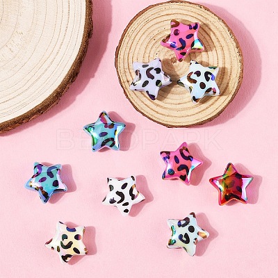 10Pcs UV Plating Opaque Rainbow Iridescent Acrylic Beads OACR-YW0005-03-1
